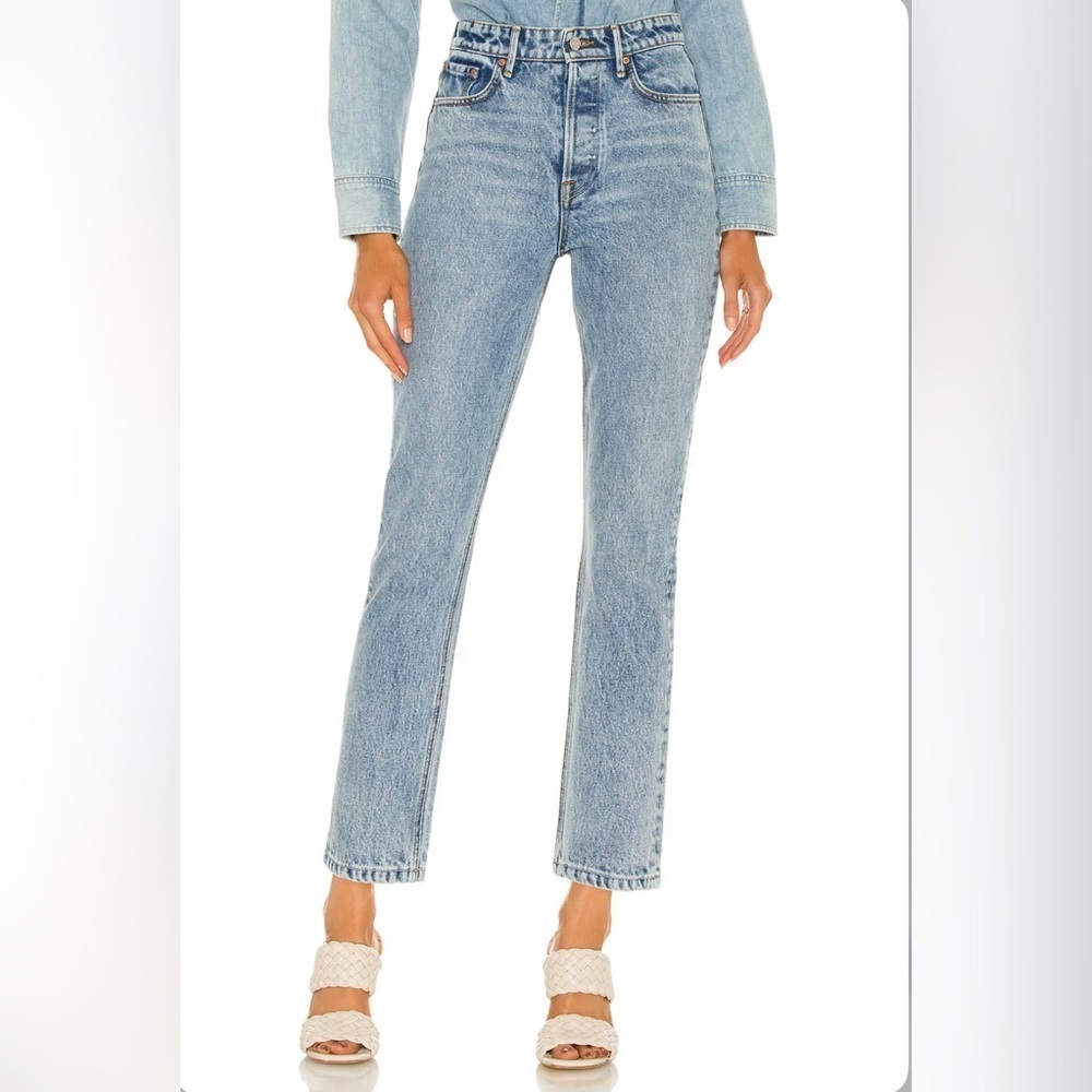 GRLFRND | THE KAROLINA HIGH RISE JEAN STRAIGHT CROP IN LARCHMONT WASH SIZE 25